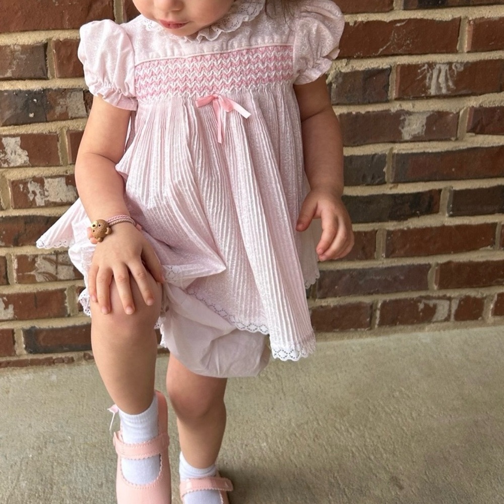 Smocked  Pink Lace Kids Dress vintage 18-24mo